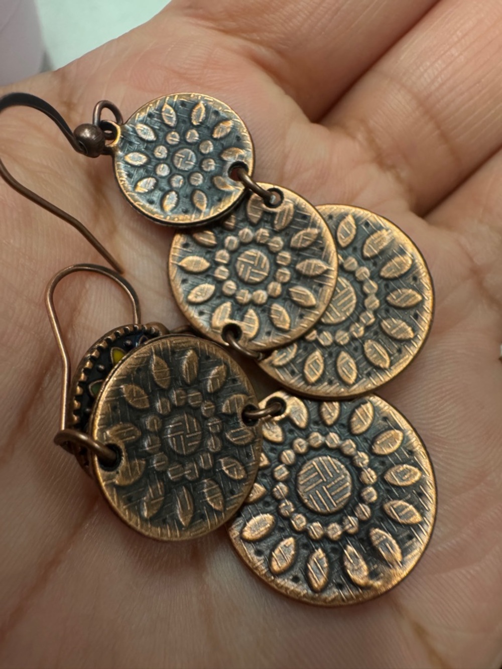 Multi-Color Floral Drop Earrings - Yellow Center - Picture 6 of 6